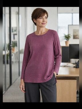 Eileen Fisher XL Ribbed Lyocell Stretch Tunic Top Mauve Purple Minimalist